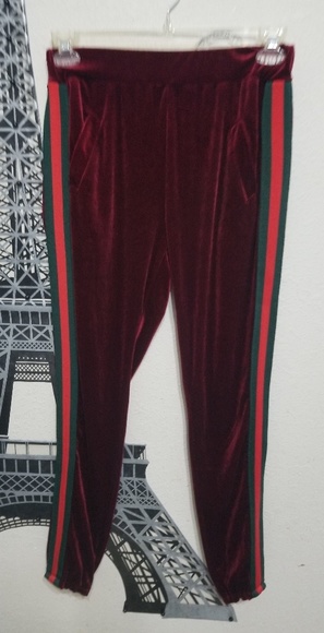 Velvet Burgandy Red Pant Jogger - Picture 4 of 8